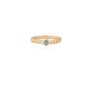 14K Gold Blue Topaz Solid Chain Ring