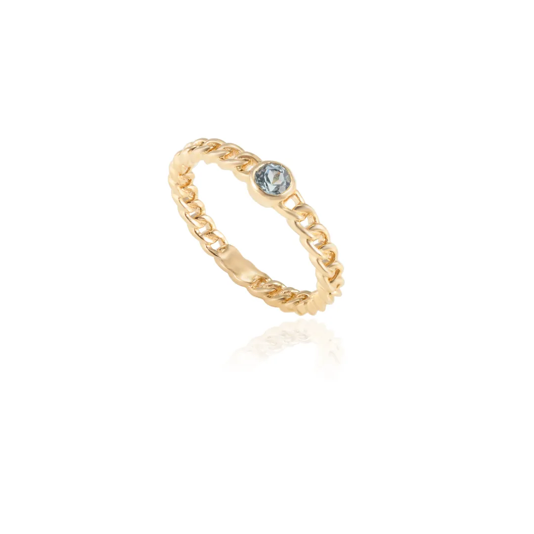 14K Gold Blue Topaz Solid Chain Ring