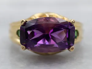 18K Gold Amethyst and Diopside Ring