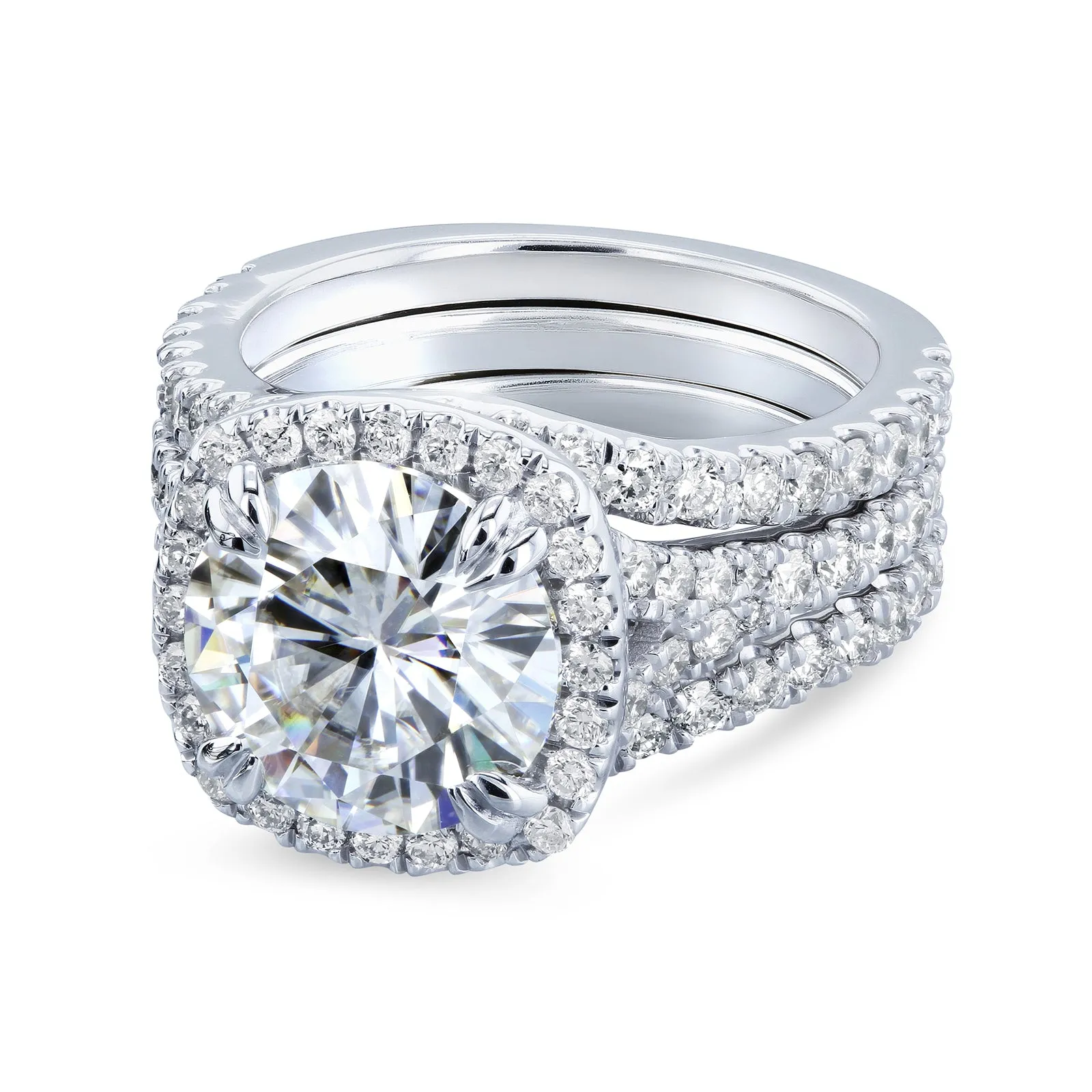 4-1/3ct.tw Halo Stacked Bridal Set - 3.10 Carat Center