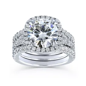 4-1/3ct.tw Halo Stacked Bridal Set - 3.10 Carat Center