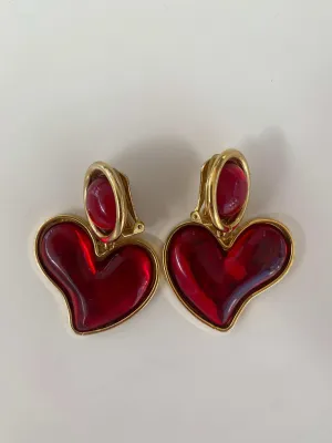 90s Chunky Heart Shaped Clip Back Earrings