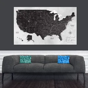 Black & Smoked White USA Push Pin Map Single Panel