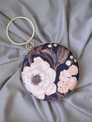 Black Floral Round Clutch