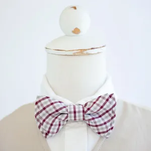 Boy's Bow Tie / Grey And Burgundy Plaid