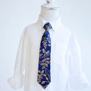 Boy's Necktie / Queen Anne In Navy And Metallic Gold