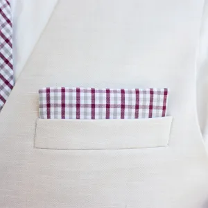 Boy's Pocket Square / Grey And Burgundy Plaid