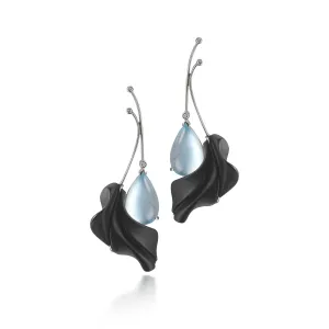 Carved Black Onyx, Blue Topaz and Diamond Earrings