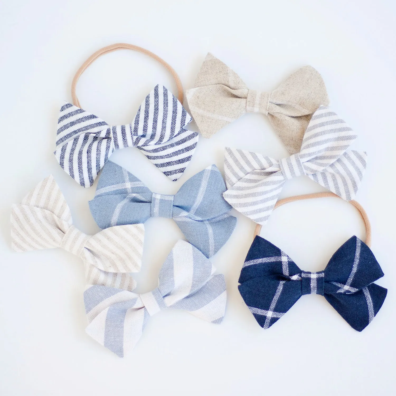 Classic Hair Bow Clip Or Headband / Natural Linen Window Pane