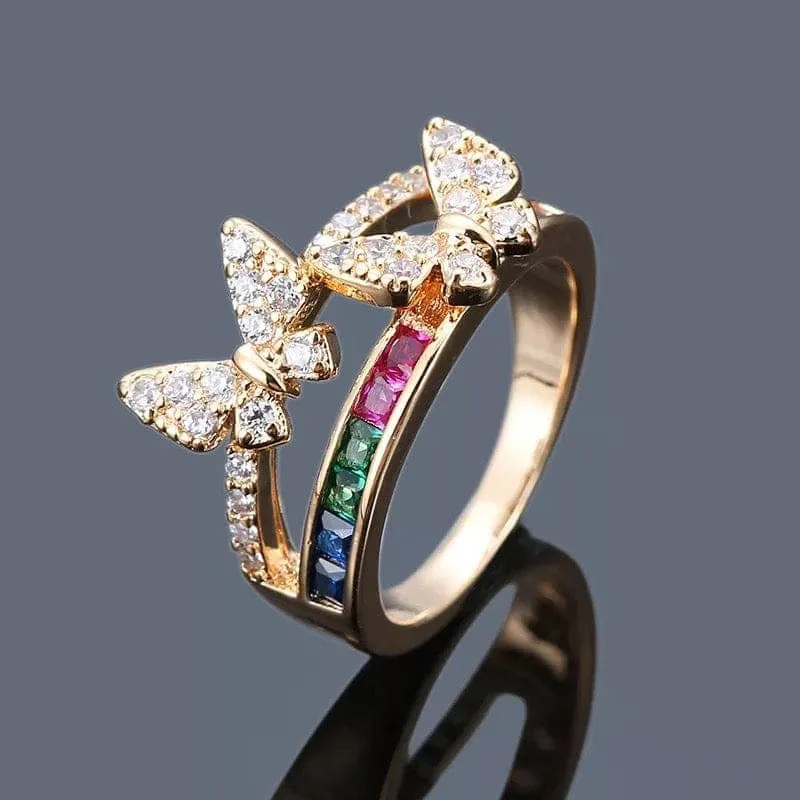 Colorful CZ Butterfly Ring