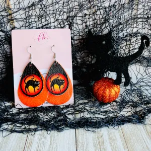 Haunted Kitty Moon Faux Leather Drop Ear Bling