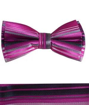 Hot Pink Boys Bow Tie and Pocket Square Set, Pre-tied