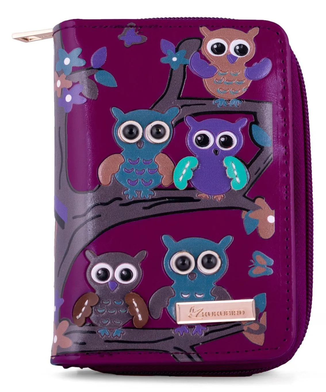 Kukubird Medium Purse Owl's in Tree - Purple