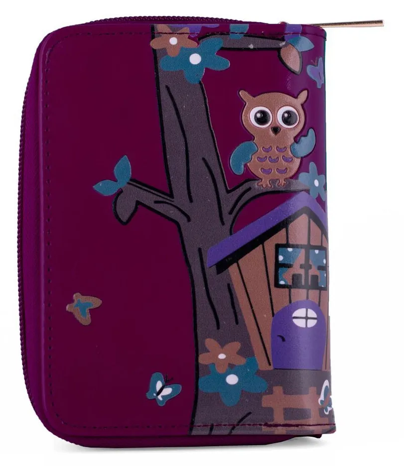 Kukubird Medium Purse Owl's in Tree - Purple