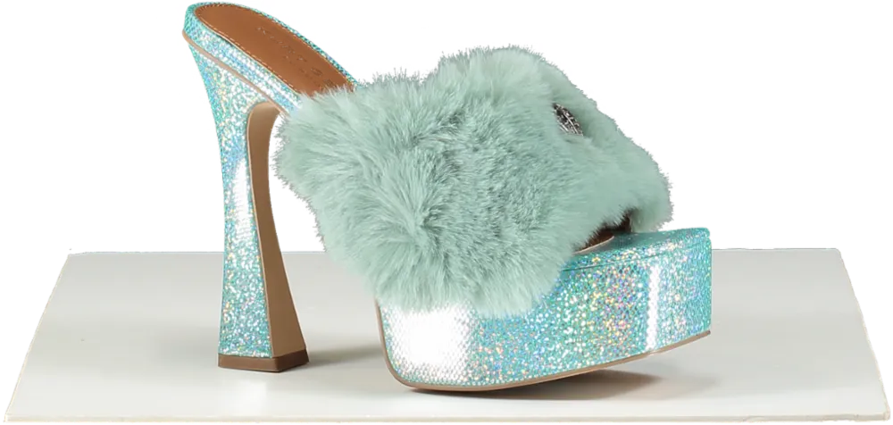 Kurt Geiger Blue Fur Kensington Platform Mules Bnib UK 6 EU 39 👠