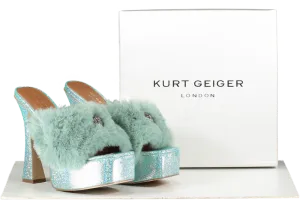 Kurt Geiger Blue Fur Kensington Platform Mules Bnib UK 6 EU 39 👠