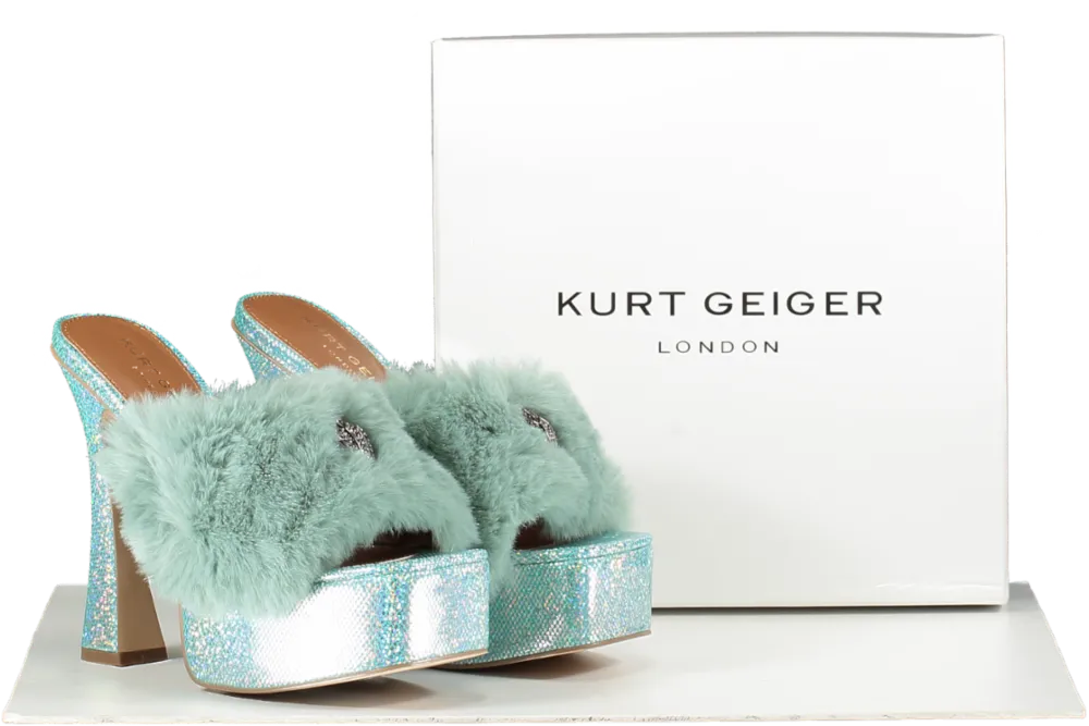 Kurt Geiger Blue Fur Kensington Platform Mules Bnib UK 6 EU 39 👠