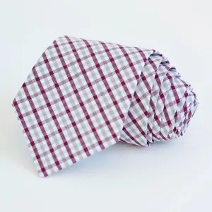 Men's Necktie / Grey And Burgundy Plaid