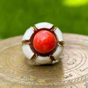 Mid Century Coral & Enamel Ring