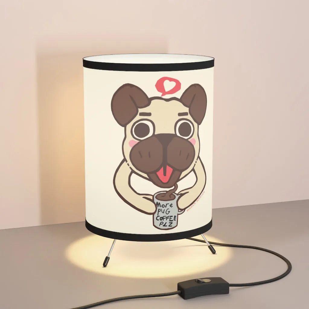 More Pug Coffee Please Tripod Lamp with High-Res Printed Shade, US/CA plug