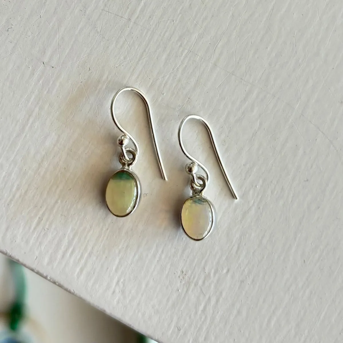 Opal Bezel Set Sterling Silver Drop Earrings