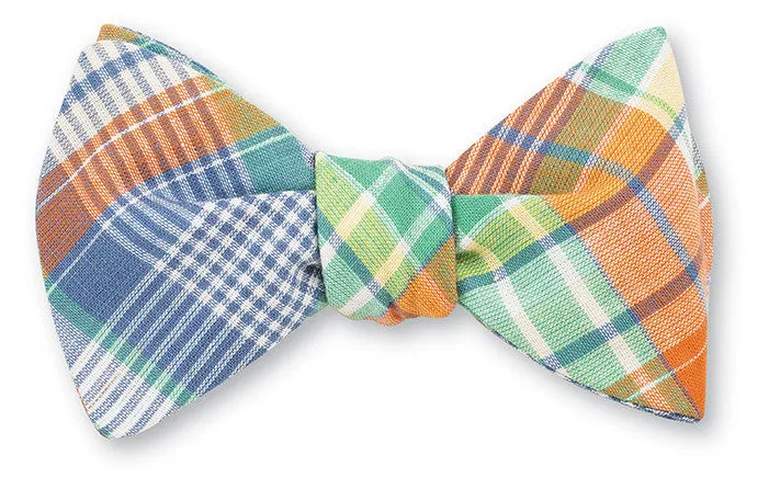 Peach & Aqua Madras Bow Tie - B3971