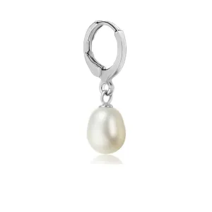 Pearl Earrings For Men - 8-9mm White Freshwater Pearl Drop Hoop Earrings