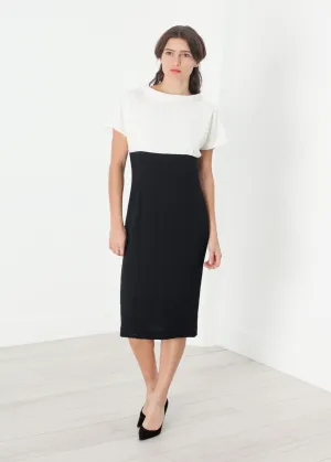 Pearl Fastened Dress in Cream/Black