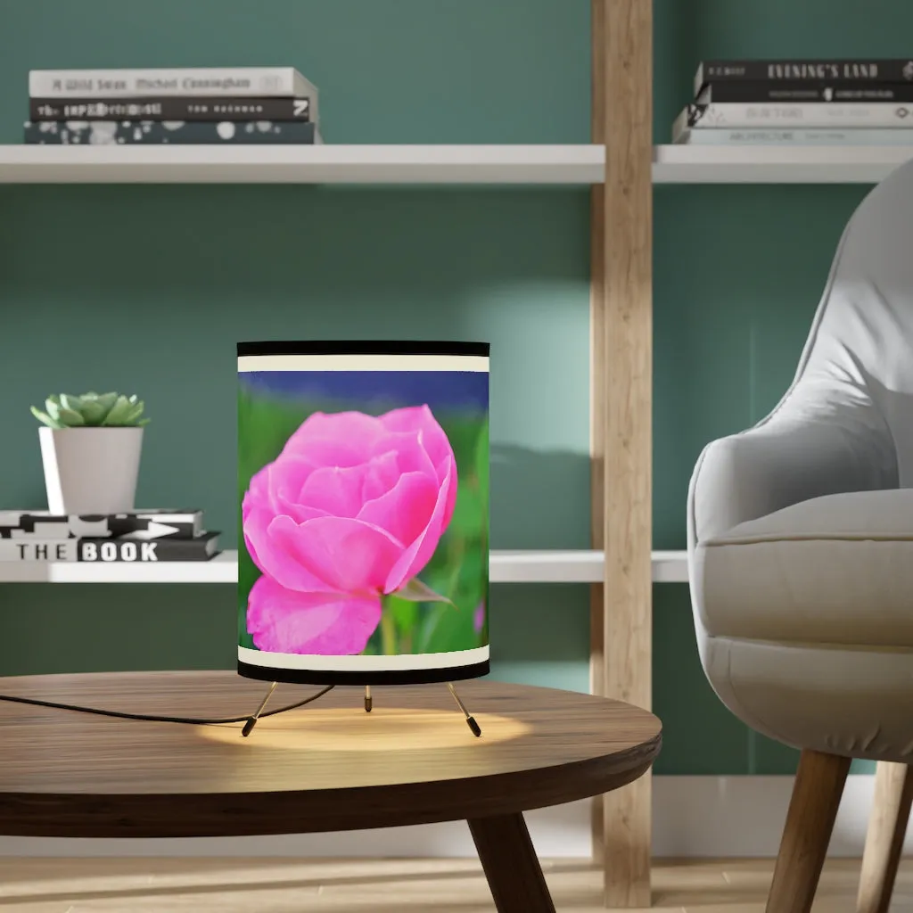 Pink Flower Tripod Lamp with High-Res Printed Shade, US/CA plug