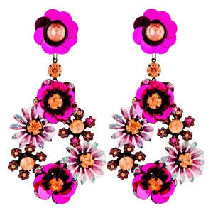 Purple Gunmetal Sequin Flower Statement Earrings