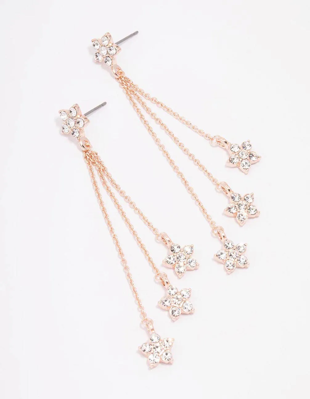 Rose Gold Celestial Triple Row Drop Earrings