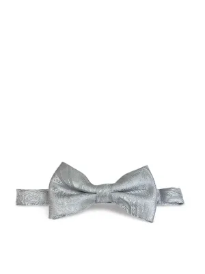 Silver White Paisley Bow Tie and Pocket Square