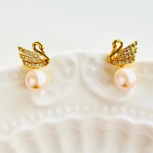 Swan Pearl Stud Earrings