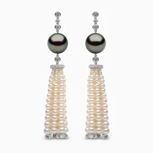 Tassel 18K Gold Pearl and Diamond Earrings