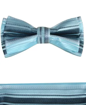 Turquoise and Black Boys Bow Tie and Pocket Square Set, Pre-tied